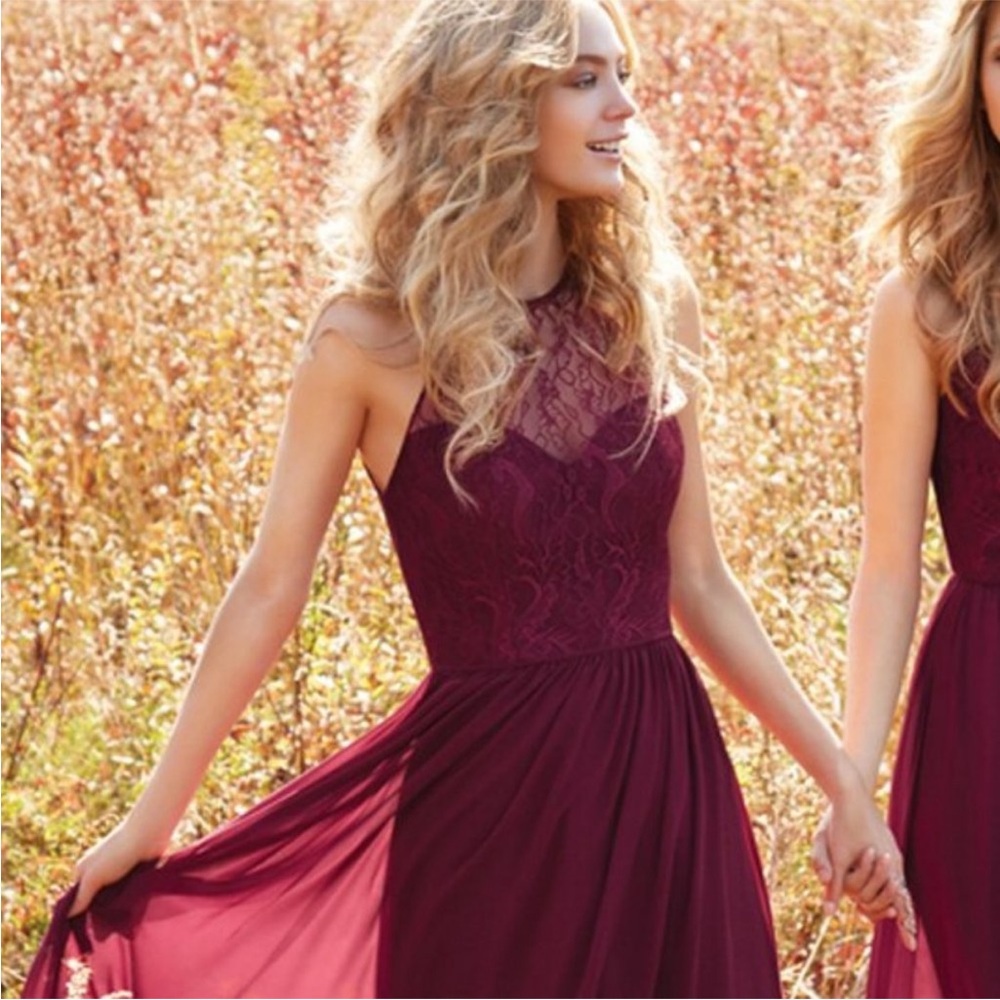 Hayley Paige Occasions Wine Lace Maxi Dress